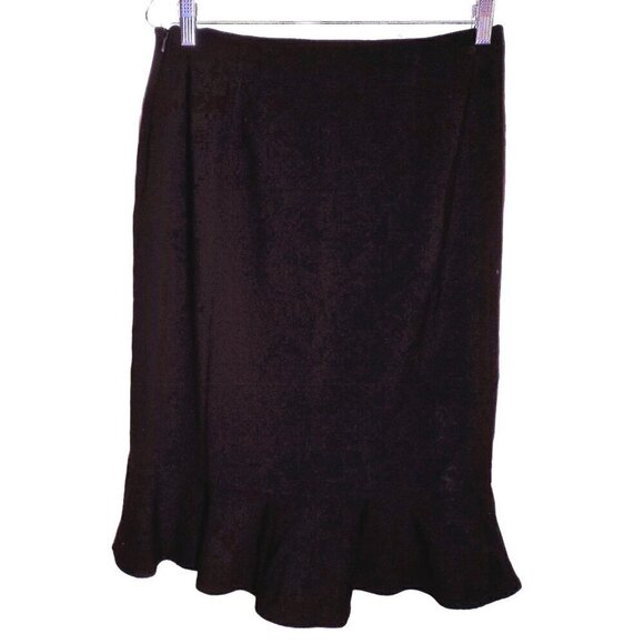 Kate Hill 10 burgundy wool ruffle hem side zip straight skirt - Picture 1 of 4
